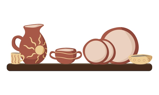 Keramisch keukengerei rood en geel Vectorillustratie