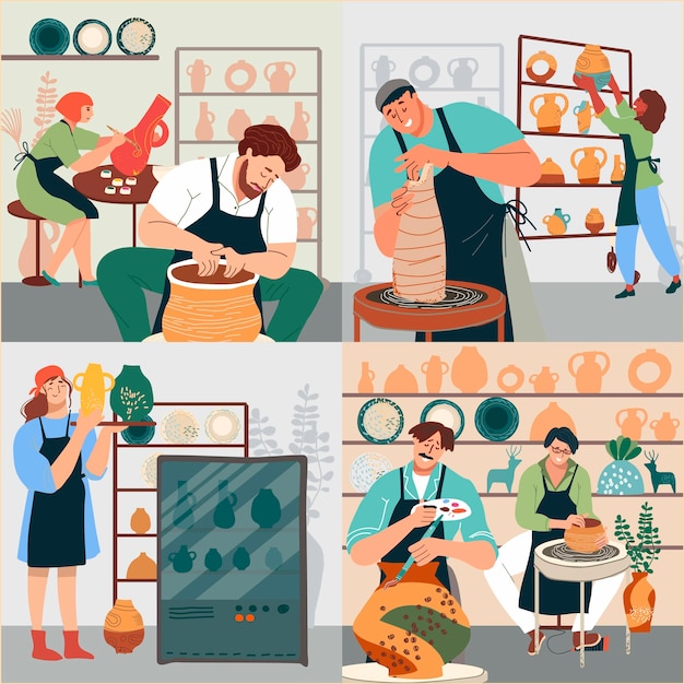 Keramische illustraties in vlak ontwerp