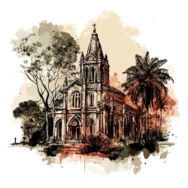 Kerk aquarel