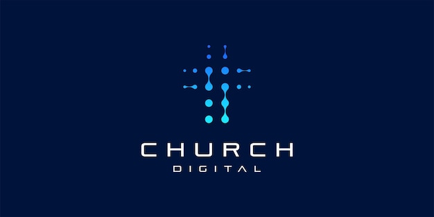 Kerk Cross Christian Technology Digitale verbinding Abstract Vector Logo Design