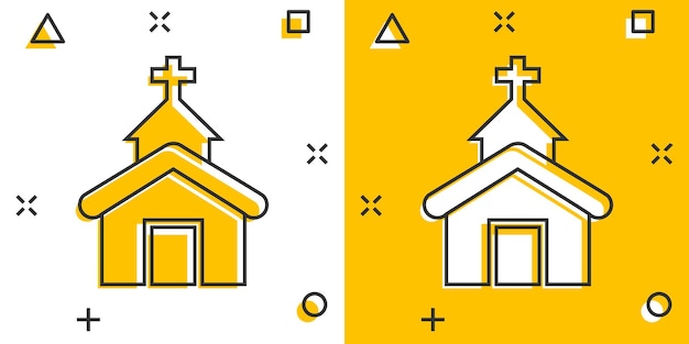 Kerk icoon in komische stijl Kapel vector cartoon afbeelding op witte geïsoleerde achtergrond Religieus gebouw bedrijfsconcept splash effect