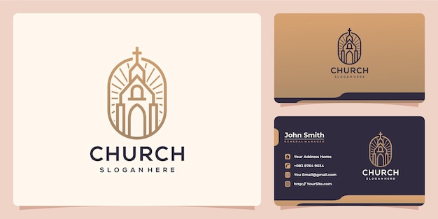 Kerk monoline luxe logo-ontwerp en visitekaartje