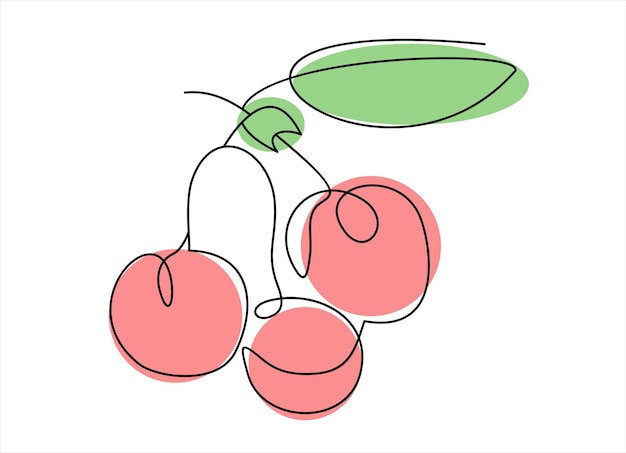 Kers - lijntekening.lijnfruit. Handgetekende minimalistische illustratie, vector.