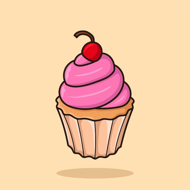 Kersen Cupcake Cartoon Vectorillustratie