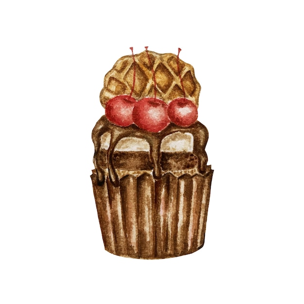 Vector kersen cupcake met koekjes