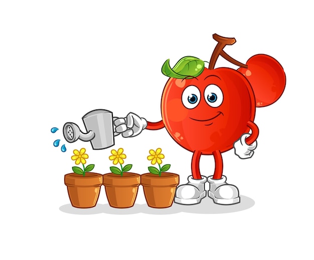 Kersen die de bloemen mascotte cartoon vector water geven