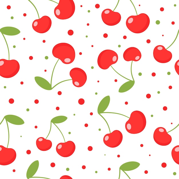 Kersen fruit patroon schattig fruit cartoon naadloze achtergrond met kersen en cirkels vectorillustratie