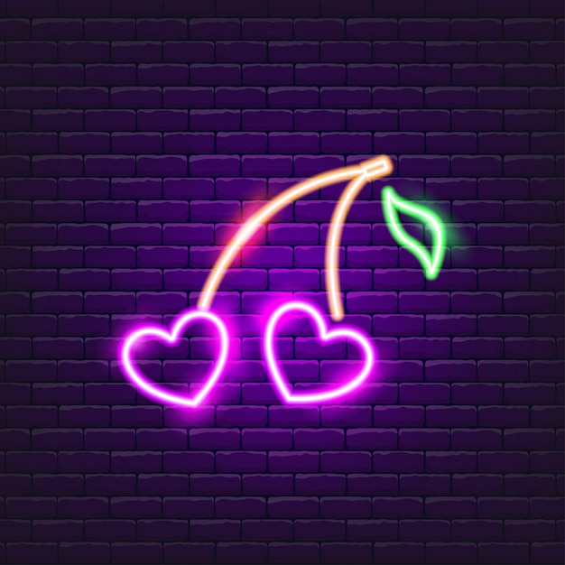 Kersen Harten neon pictogram Valentijnsdag concept Vectorillustratie van vakantie