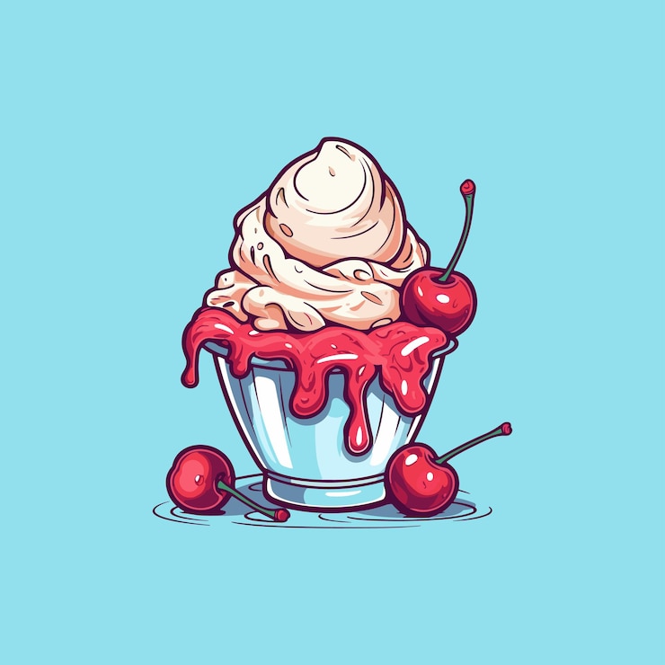 Vector kersen vanille ijs clip art illustratie
