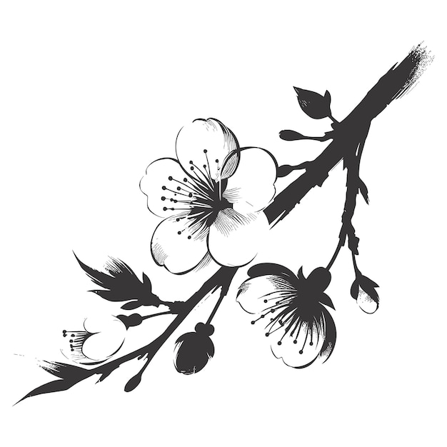 Kersenbloem bloesem botanische kunst Lente boom hand tekenen doodle vectorillustratie Ink schets