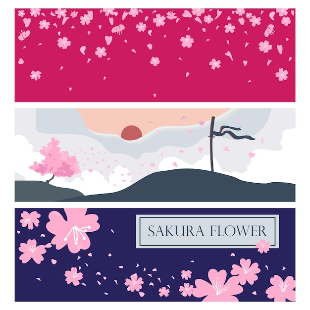 Vector kersenbloesem platte vector sakura japan vervagen achtergrond sakura en lente moderne cover ontwerpset bruiloft uitnodigen make-up catalogus brochure sjabloon flyer presentatie