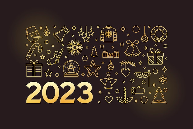 Kerst 2023 banner gelukkig nieuwjaar vector gouden illustratie