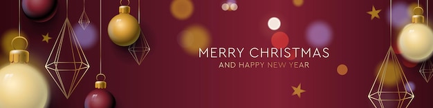 Kerst achtergrond met gouden decoratie en ballen op paarse achtergrond feestelijke ontwerp sjabloon voor