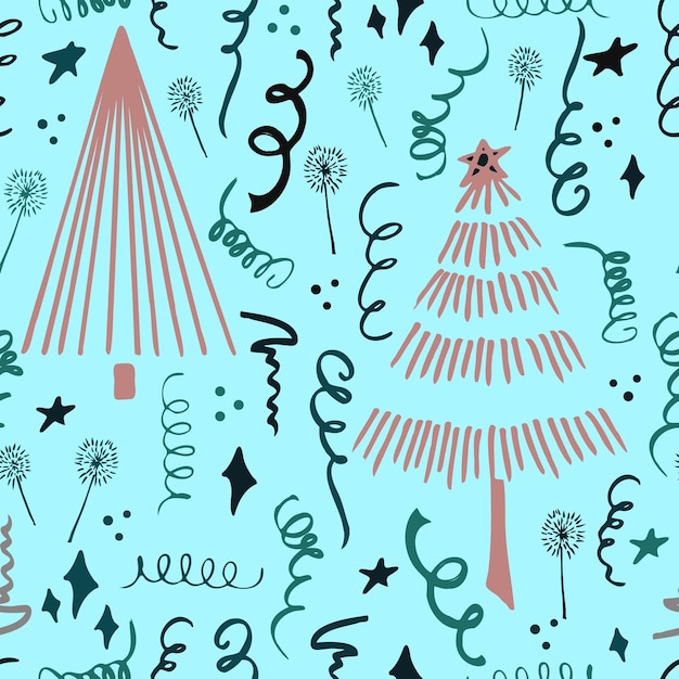 Kerst achtergrond partij viering vector naadloze patroon gestileerde kerstbomen met confetti en wonderkaarsen Wallpaper voor inpakpapier uitnodigingen papier en kaarten website achtergronden