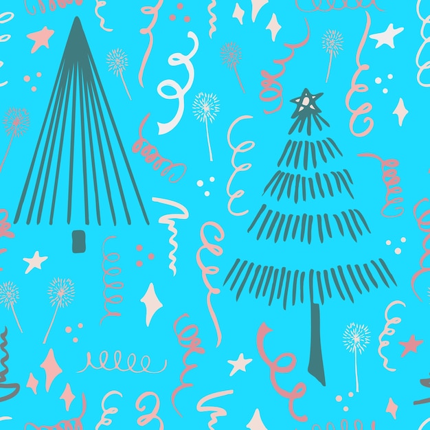 Kerst achtergrond partij viering vector naadloze patroon gestileerde kerstbomen met confetti en wonderkaarsen wallpaper voor inpakpapier uitnodigingen papier en kaarten website achtergronden