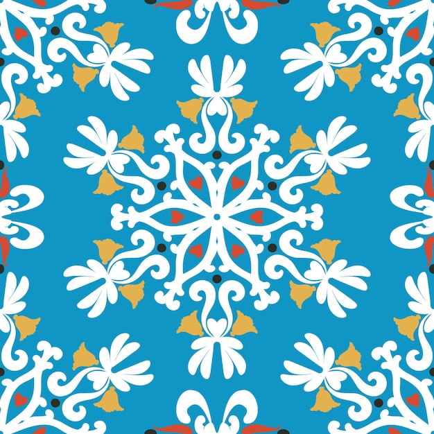 Vector kerst achtergrond witte sneeuwvlokken op een blauwe achtergrond naadloze patroon wit ornament