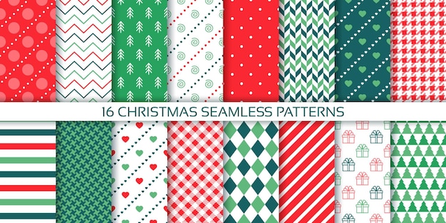 Vector kerst achtergronden kerst naadloze patroon nieuwjaar verpakkingspapieren collectie rood groen prints
