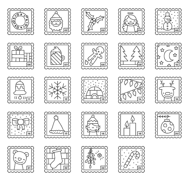 Vector kerst advent postzegels vector illustratie set