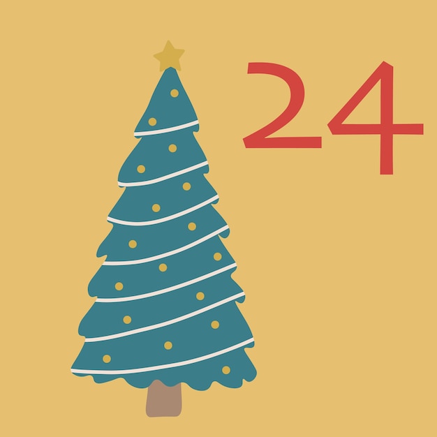 Kerst adventskalender handgetekende kaarten is een aftelkalender voor december vectorillustratie