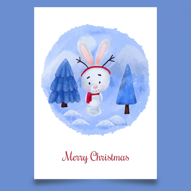 Kerst ansichtkaart met schattig konijntje