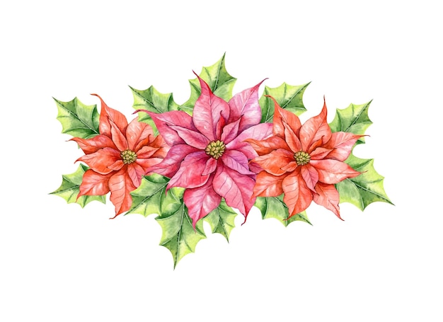 Kerst aquarel illustratie, kerst bloemstuk