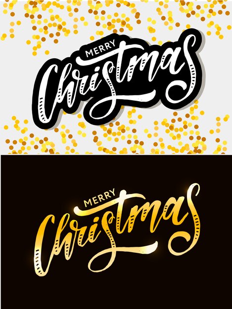 Vector kerst belettering kalligrafie, sticker kerstmis gouden tekst