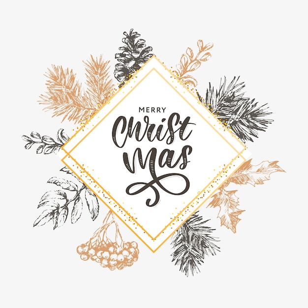 Kerst belettering met takken van de kerstboom.