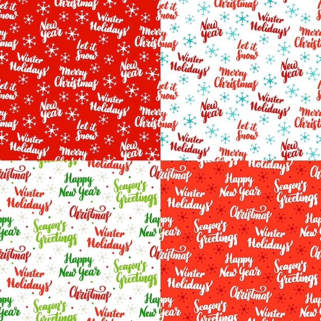 Kerst belettering naadloze patronen. Vectorillustratie van vakantie achtergrond. Gelukkig nieuwjaar.
