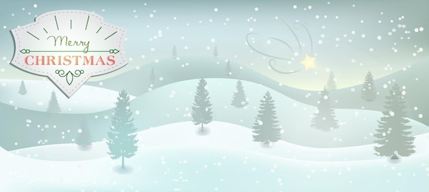 Kerst Besneeuwde Nacht Vector Wallpaper Winterlandschap met Kerstboom Berg