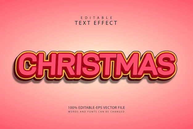 Kerst bewerkbaar teksteffect 3 dimensie reliëf cartoon stijl