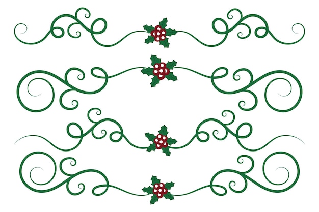 Kerst bloeit Swirls scheiders lijnen Winter Holly koppen fancy scheider pagina decor