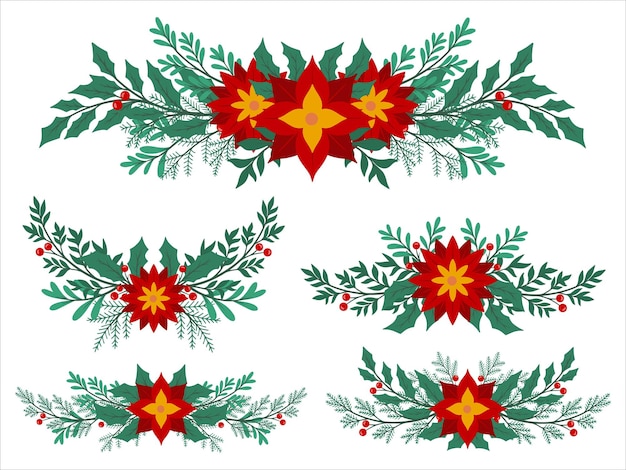 Kerst Bloemstuk Illustratie Set