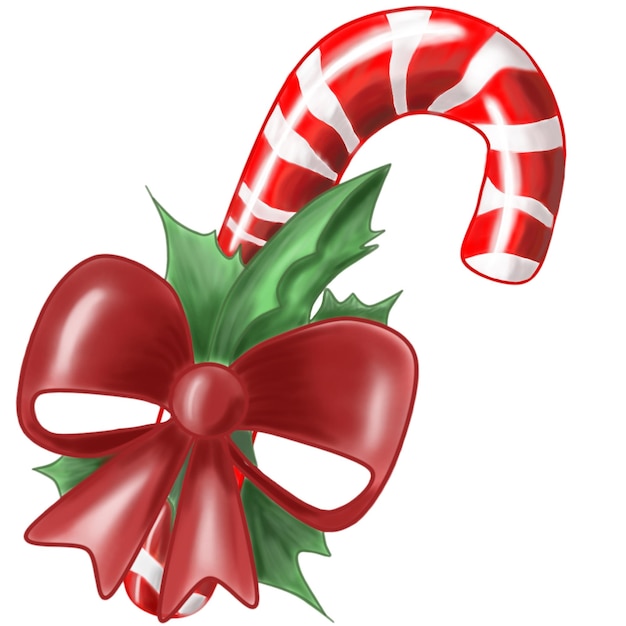 Vector kerst candy cane met rode strik geïsoleerd op een witte achtergrond illustratie van nieuwe jaar candy
