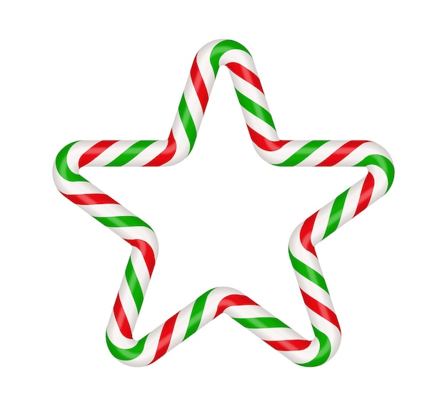 Kerst candy cane ster frame met rood en groen gestreepte xmas grens met gestreepte snoep lolly patroon lege kerstmis en nieuwjaar sjabloon vectorillustratie geïsoleerd op witte achtergrond