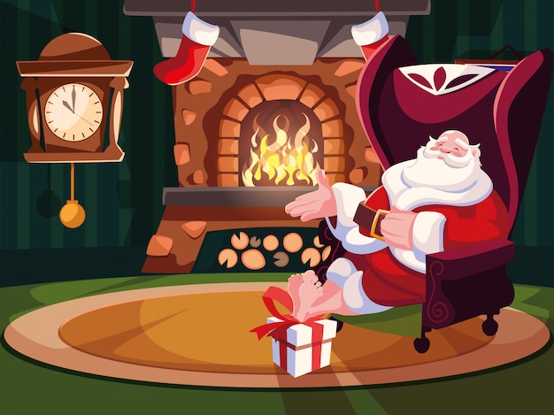 Kerst cartoon van santa claus zittend op de Bank