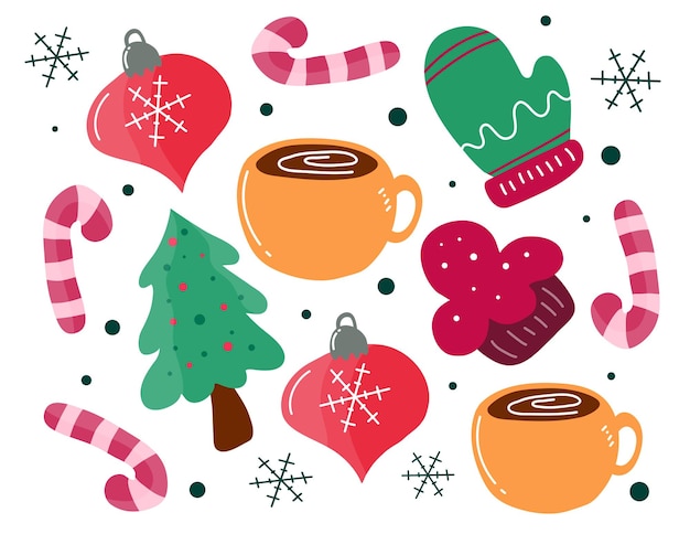 Kerst decoratieve set vector voor vrolijk kerstfeest