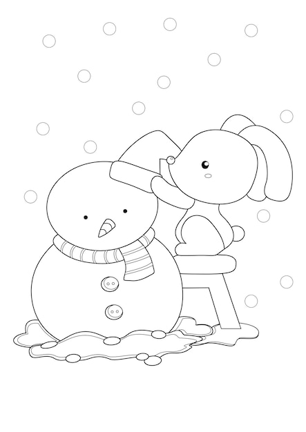 Kerst Dier Konijn Sneeuwman Kleurplaten A4 voor kinderen en volwassenen