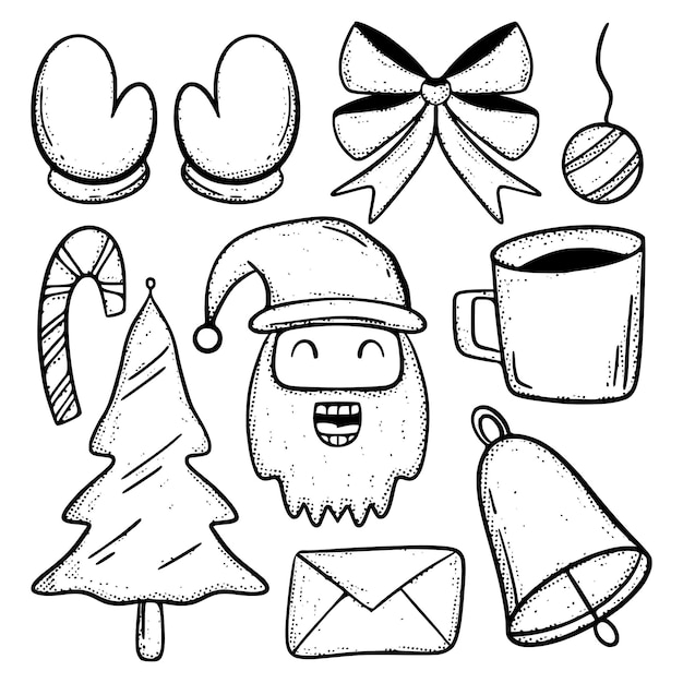 Kerst doodle collectie illustratie hand getekende cartoon schets lineart vintage stijl vector