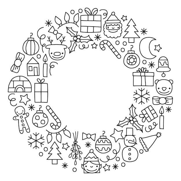 Kerst doodles krans vectorillustratie