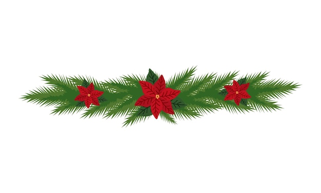Kerst en Nieuwjaar krans slinger met rode bloem Vector concept voor web siye kerstkaart en bestemmingspagina