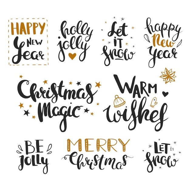 Kerst- en nieuwjaarsgroeten Vector belettering voor kerstkaarten geïsoleerd op wit