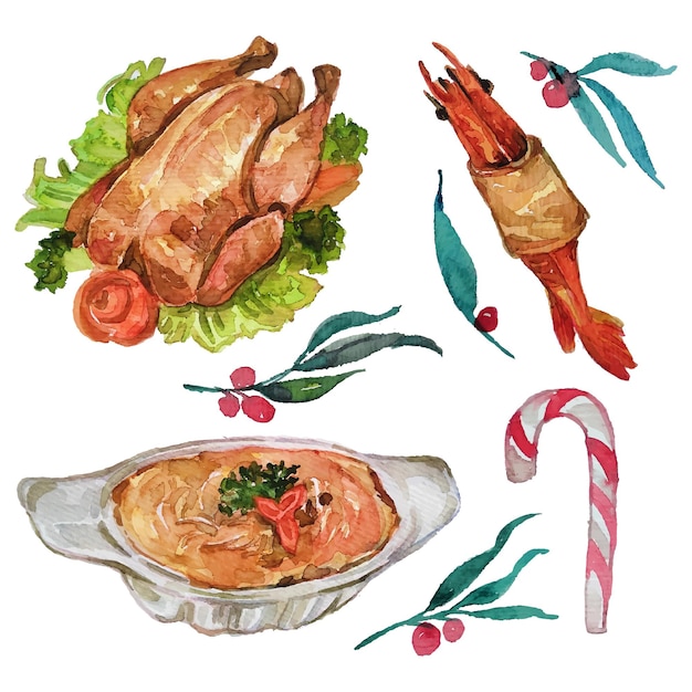 kerst eten aquarel