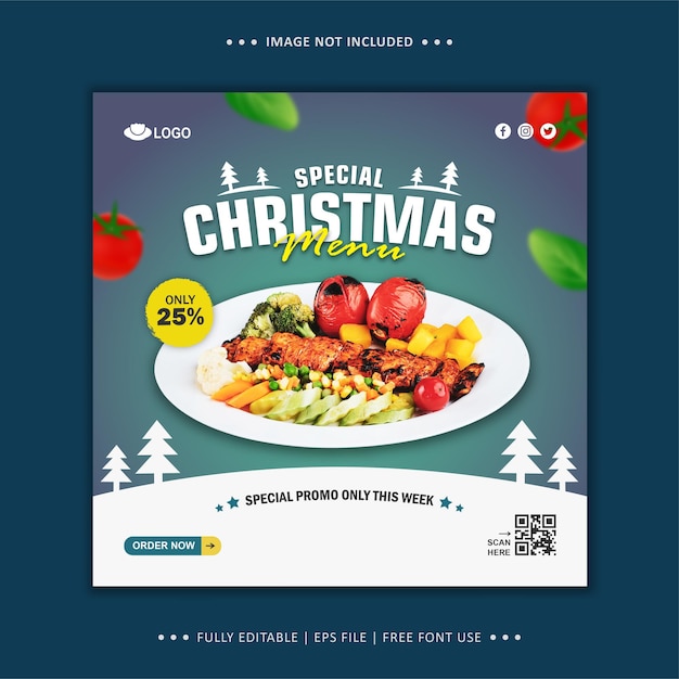 Kerst eten menu flyer social media post template