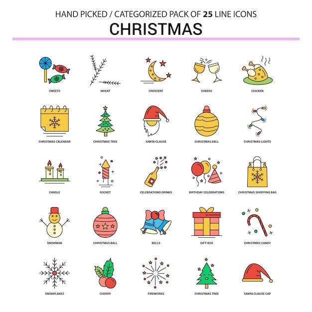 Kerst flat line icon set