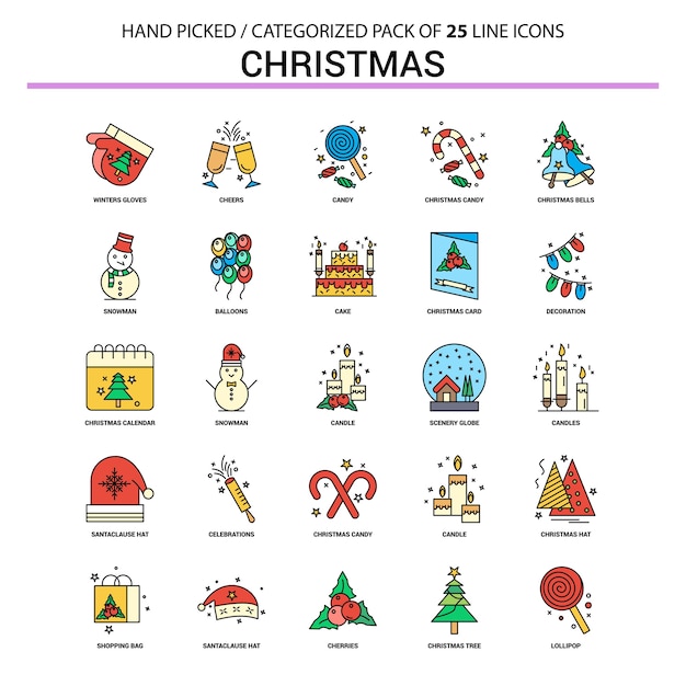 Kerst flat line icon set