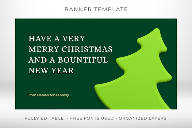 Kerst gefeliciteerd horizontale banner groene glanzende spar 3d pictogram realistische sjabloon vector