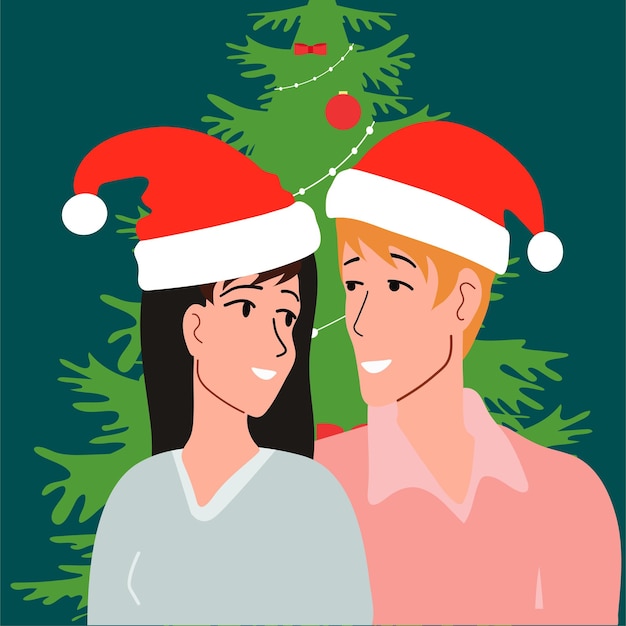 Kerst geluk man vrouw Kerstboom geschenken familie Vector illustratie
