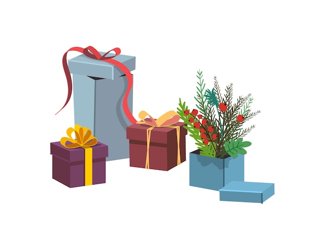 Kerst geschenkdozen kerst hand getekende vectorillustratie