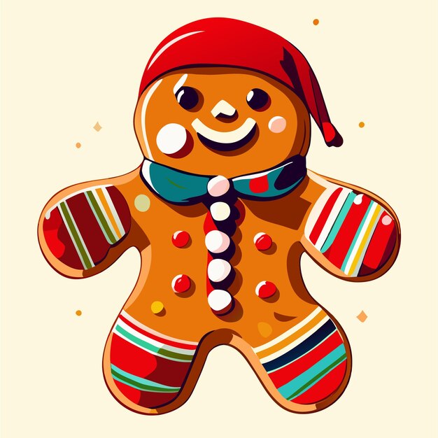 Vector kerst gingerbread koekjes met de hand getekende platte stijlvolle cartoon sticker icoon concept geïsoleerd