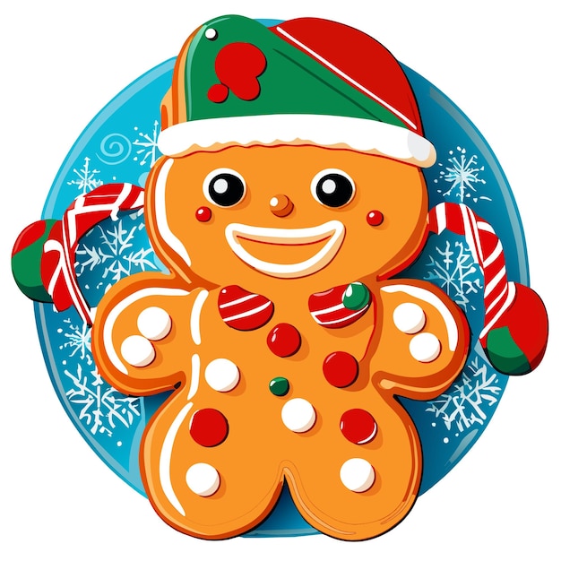 Vector kerst gingerbread koekjes met de hand getekende platte stijlvolle cartoon sticker icoon concept geïsoleerd